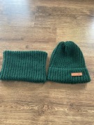 Komplet zielona czapka i komin z Merino handmade
