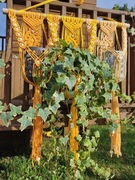 Makramowy kwietnik w odcieniach pomarańczy i żółtego w stylu Boho 