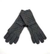 Wełniane Rękawiczki z Ozdobnym Guzikiem (kamyk) Ciemny szary