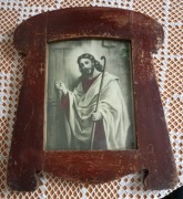 reprodukcja w starej ramie "Jezus u drzwi" Warnera Sallmana 