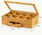 Drewniany pojemnik na torebki herbaty.