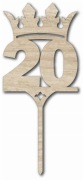 Topper na tort drewniany cyfra 20 z koroną urodziny