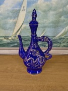 Dekoracyjny dzban / karafka ceramiczna   kobaltowa  złoty smok 
