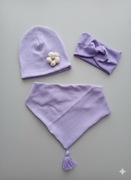 Komplet prążkowany z chustą dla dziewczynki liliowy fioletowy 48 50 52 54