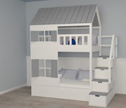 Łóżko domek piętrowe dla 2 lub 3 dzieci 90x200