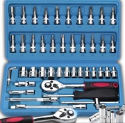 ZESTAW KLUCZY NASADOWYCH KLUCZE NASADOWE 46 ELEMENTÓW STAL