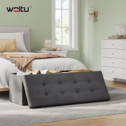 Ławka do siedzenia z przechowywaniem, składana, do sypialni, aksamit, szara