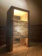 Stylowa lampa stołowa, drewno, juta, loft 