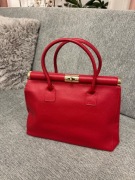 Włoska czerwona skórzana torebka Trapez Skóra!