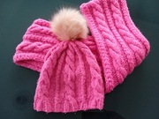 Czapka z kominem - komplet - zimowy - różowy - dla dziewczynki -
