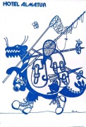 Pocztówka reklamowa Hotelu Almatur Kraków 1981 r. Rys. Andrzej Czeczot.