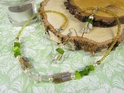 Naszyjnik kolczyki zestaw kamienie masa perłowa zielony złoty eko handmade