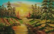 Obraz olejny,,Mazurski zachód" 60x40A.Matysiak