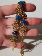 Bransoletka japoński kwiat niebieski Agat chainmaille złoty stary złoty