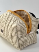 Quilted Essential Boxy Pouch - Brown checkered lines