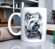 Piękny biały kubek z nadrukiem do kawy herbaty piesek Yorkshire Terrier