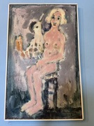 Obraz olej na płótnie Kazimierz Machowina akt Kobieta z ptakiem 2009 