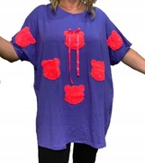 elastyczna bluzka wiskoza koty neon róż 6xl 56 58 60