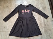 Sukienka dł rękaw,  baletnice, grafitowa - rozm 122