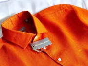 Michael Kors lniana koszula pomarańczowa slim M 40 shiny cucinelli zegna