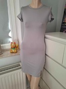 H&M S 36 nowa dopasowana szara sukienka z rozcięciem mini obcisła imprezowa
