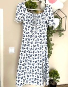 Śliczna sukienka z rozcięciem na nogę na krótki rękaw /lato S/36