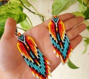 Kolczyki z koralików Długie indiańskie BOHO chwosty frędzle