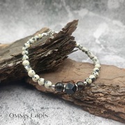 Bransoletka - jaspis dalmatyński, drewno, onyks