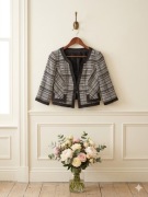 Żakiet vintage krata | r. 38 | biało-czarny | krótki | elegancki