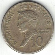 Filipiny 10 sentimos centymów 1972 -  17,5 mm - nr 2
