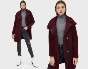 BERSHKA burgundowy płaszcz NOWY classy kołnierz S/36