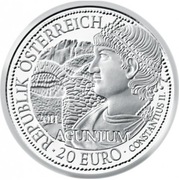 Srebrna moneta 20 EURO AUGUNTUM - 1/2 (0,58) oz srebra 999. Czytaj opis.