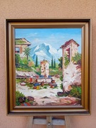 STARY DUŻY   OBRAZ OLEJNY NA PŁÓTNIE sygnowany 