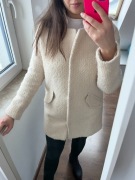 Płaszcz wełniany kremowy Clockhouse C&A S-M na zimę wiosnę wełna 50%