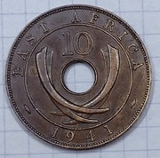 #1990 Brytyjska Afryka Wschodnia 10 centów 1941 I piękna 