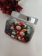 Metalowe pudełko organizer na leki-  Świateczne bałwanki