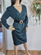 Ciemnozielona sukienka kopertowa midi elastyczna elegancka L XL