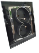 Magic Gniazdo podwójne z uziemieniem szklane czarny + chrom Timex-elektro