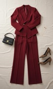 Elegancki komplet bordowy damski elegancki biurowy spodnie marynarka