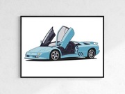 PLAKAT, SAMOCHÓD, LAMBORGHINI DIABLO, SUPERCAR, NIEBIESKI, PLAKAT NA ŚCIANĘ