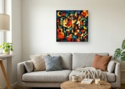 Obraz na ściane - Kolorowe kubistyczne twarze z gitarą