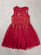 Czerwona elegancka świąteczna tiulowa sukienka w gwiazdki cekiny 128 j nowa