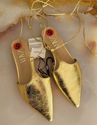 ZARA Złote Balerinki Sznurowane 36 Baletki Wesele