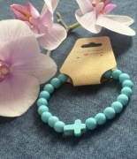 Bransoletka niebieska krzyżyk krzyż I komunia Dzień Matki