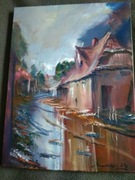 Wieś po deszczu-olejny pejzaż Artura Sudaka