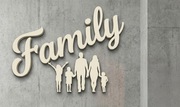 Napis 3D na ścianę "Family" + sylwetki rodziny | Dekoracja ecru