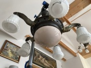 Żyrandol mosiężny, kompletny, sprawny