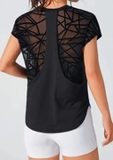 damska koszulka sportowa z geometryczną siateczkową wstawką