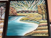 ,, Kręta rzeka ’’ Obraz olejny z ramą drewnianą 