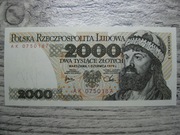 BANKNOT PRL 2000 ZŁOTYCH 1979 ROK SERIA AK MIESZKO I CHROBRY UNC